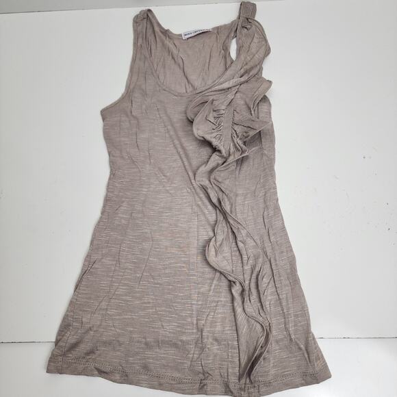 Body Central Ruffle Cascading Front Stripe Tan Tank Top Women's Size S - Picture 1 of 7
